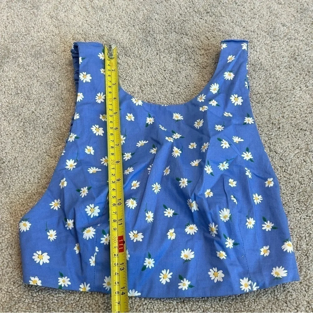 Zara blue Daisy flower floral print open strappy back crop top Sz S NWT - Picture 8 of 10